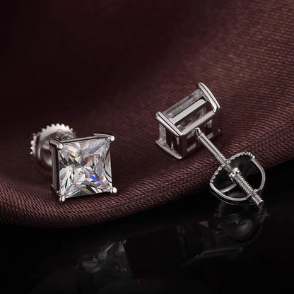 1/2/3/4carat Princess Cut Moissanite Stud Earrings Screw Back 925 Sterling Silver Square Diamond Stud Earring for Women Men Gift