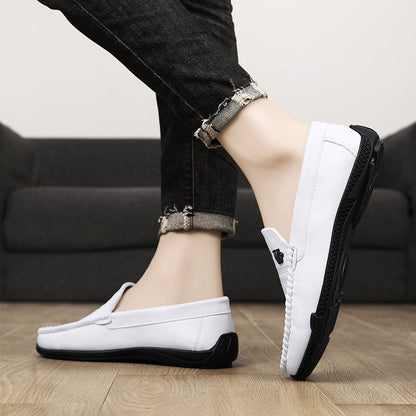 New White Black Leather Men Casual Shoes Luxury Brand Formal Dress Shoes Designer Men Loafers Breathable Slip on Driving Shoes