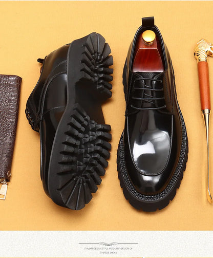 Men Oxford Brogue Genuine Leather Shoes Black Brown Classic Style Platform Lace Up Formal Shoes Wedding Office Dress Shoes Men