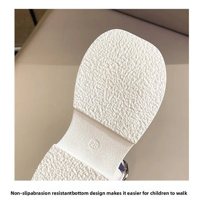 Kids'Sandals Kuromi PU Leather Bow Flat Spring Shoes For Girls Anti-slip Soft Thick Bottom White Black Shoes Size 25-36