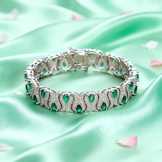 3*5mm Cultivated Emerald/Ruby Gem Bracelet for Women S925 Silver Tulip Design Bangle Party Sparkling Luxury Jewelry Gifts