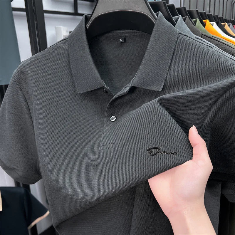 cotton100% hot sale men's new short sleeve polo shirt summer lapel letter printing ventilate t-shirt business classic mans wear