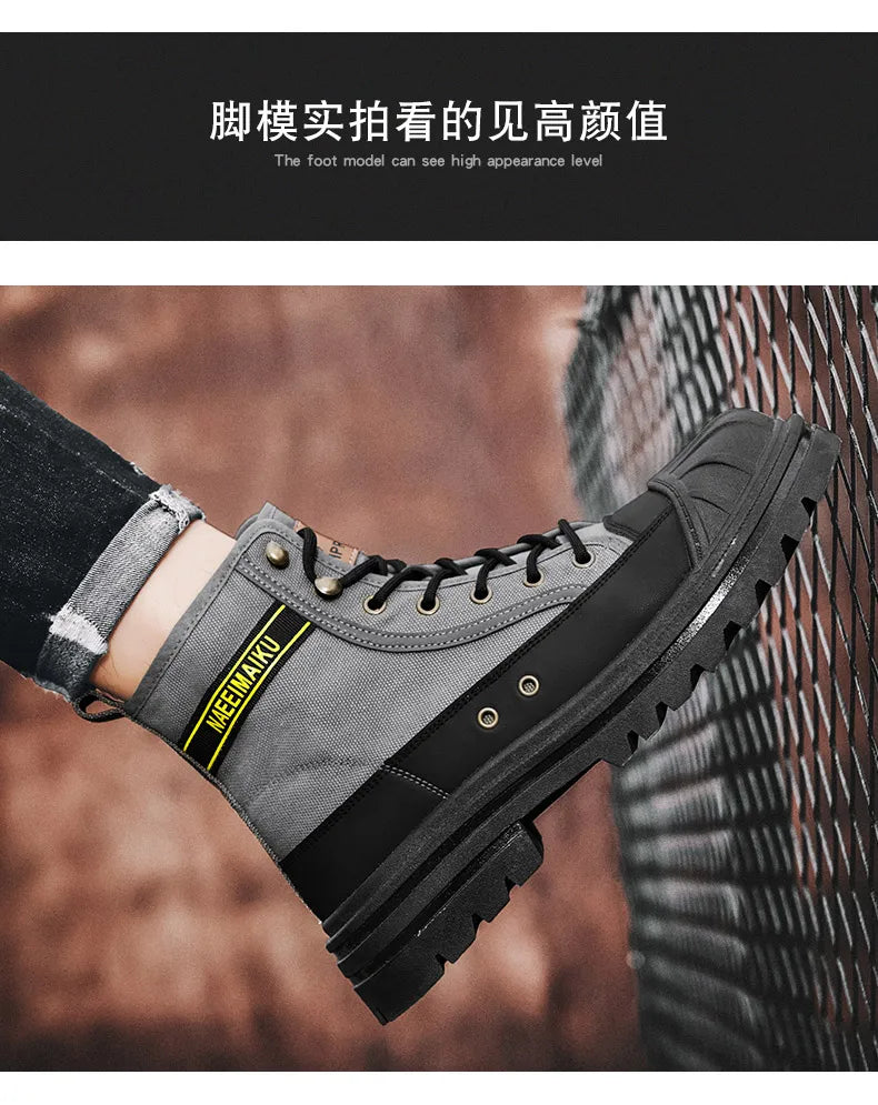 Men's boots four seasons high-top casual boots canvas boots soft-soled non-slip thick-soled outdoor boots fashion tooling boots