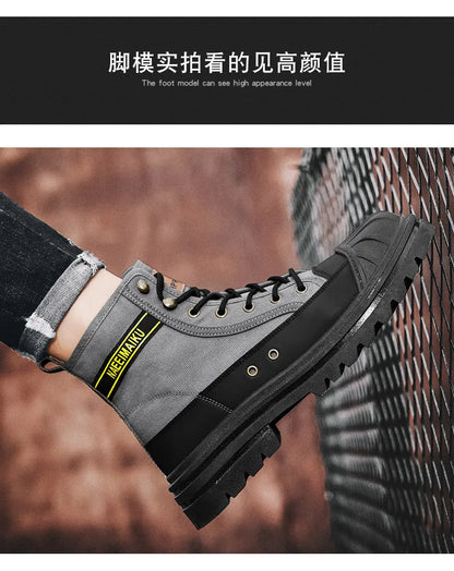 Men's boots four seasons high-top casual boots canvas boots soft-soled non-slip thick-soled outdoor boots fashion tooling boots