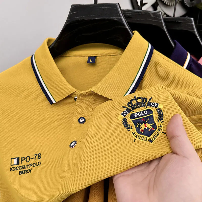 Designer Quality Men's Polo Shirt Lapel Long Sleeve T-Shirt Autumn New Badge Horse Embroid Fashion Business Casual Menswear Top