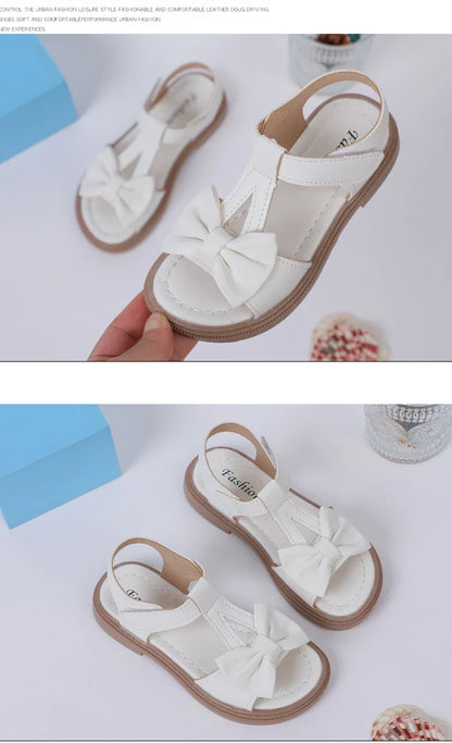 Kids Fashion Girls Sandals New Bow Versatile Open-toe Breathable Simple Platform Casual Shoes Hook Loop Princess Shoes