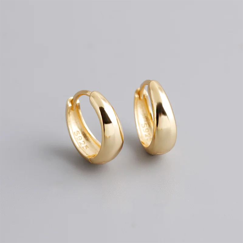 925 Sterling Silver Fine Matte Simple Wide Huggies Gothic Hoop Earrings for Women Unisex Piercing Rock Jewelry Ear Buckle