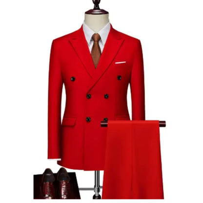 Double Breasted Mens Suit Four Seasons Wedding Business Formal Slim Fit Tuxedo Jacket Trouser Set