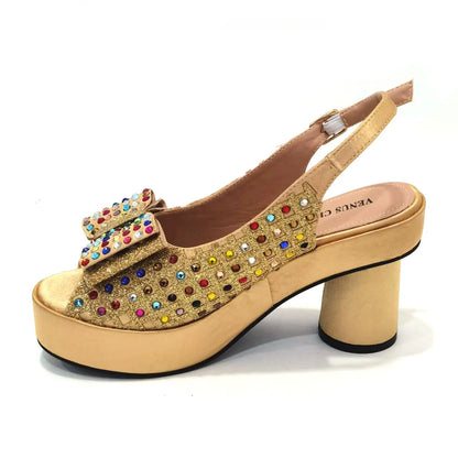 Gold Party Shoe and Bag for Wedding Italy Style Matching Shoes and Purse Set for Bride Bridal High Heels Sandals Bag