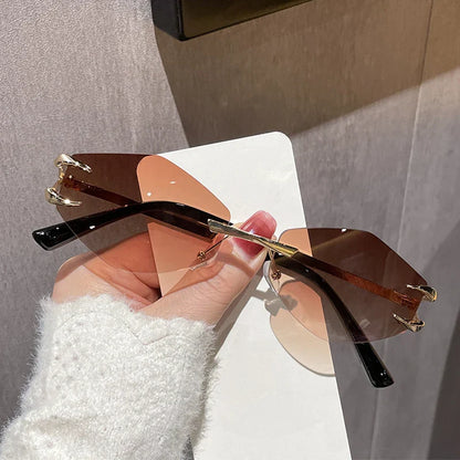 Women's Sunglasses Fashion Rimless Rhombus Sun Glasses for Female