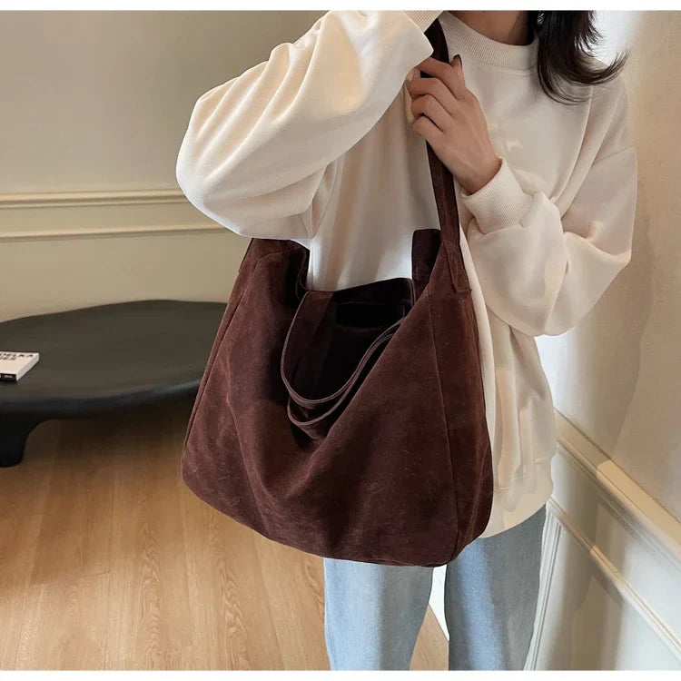 Large Capacity Velvet 2024 Hot Selling Tote Bag Zipper Solid Color Popular Fashion Handbag Soft Simple Commuting Shoulder Bag