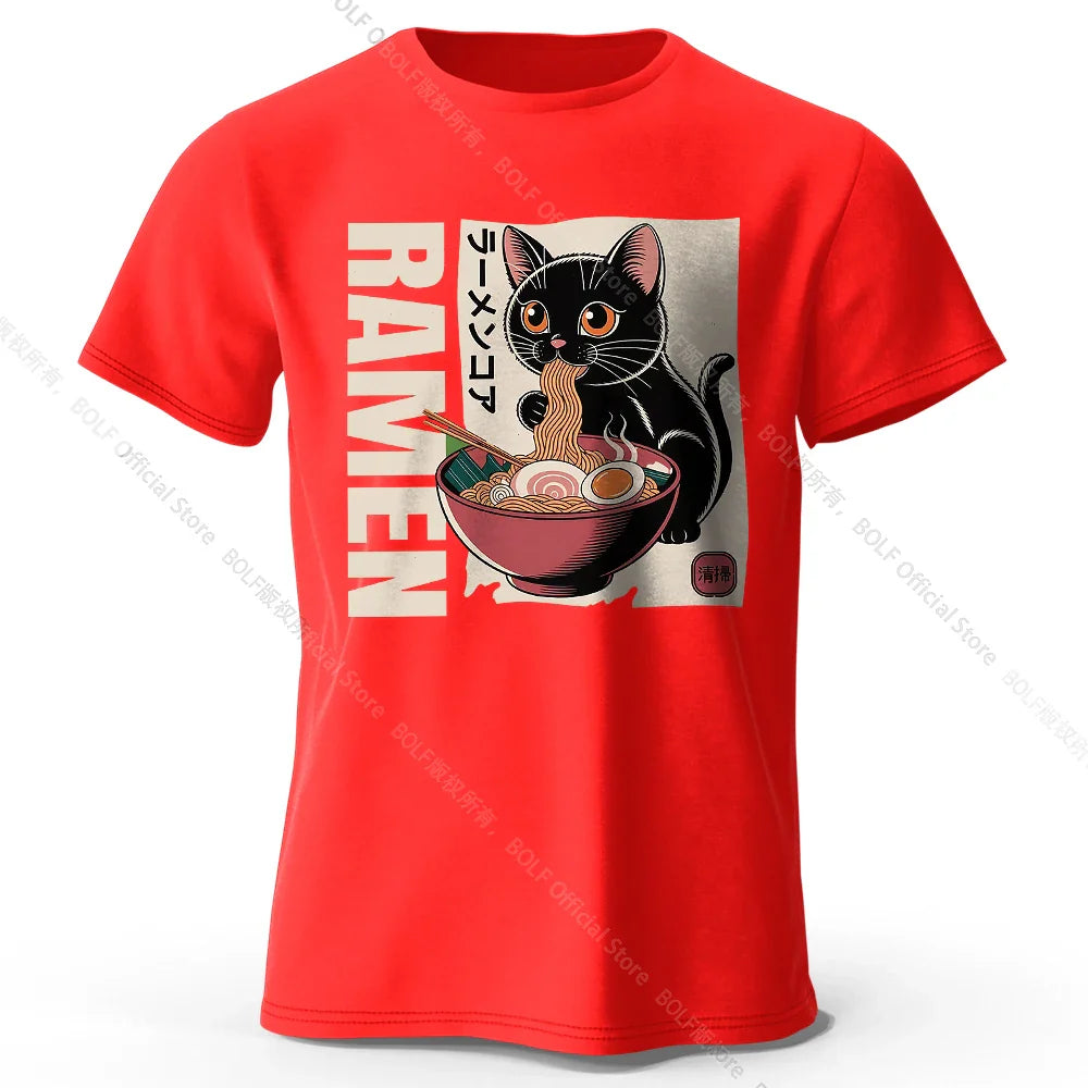 Men's Ramen Printed T-Shirt 100% Cotton Oversized Japanese Graphic Tees for Women Summer Tops Noodle Streetwear