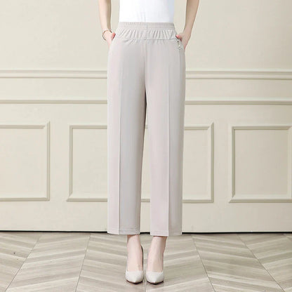 Summer New Ice Silk Casual Trousers Thin Sports Loose Trend Straight Quick-drying Mom Trousers