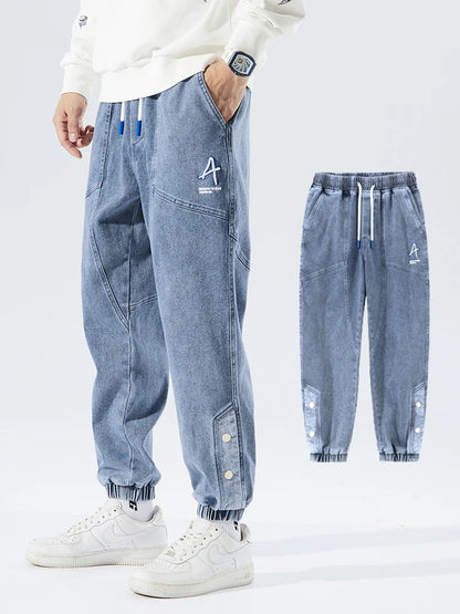 Spring Summer Men's Jogger Jeans Slight Stretch Denim Cargo Pants Black Blue Streetwear Baggy Jeans Trousers