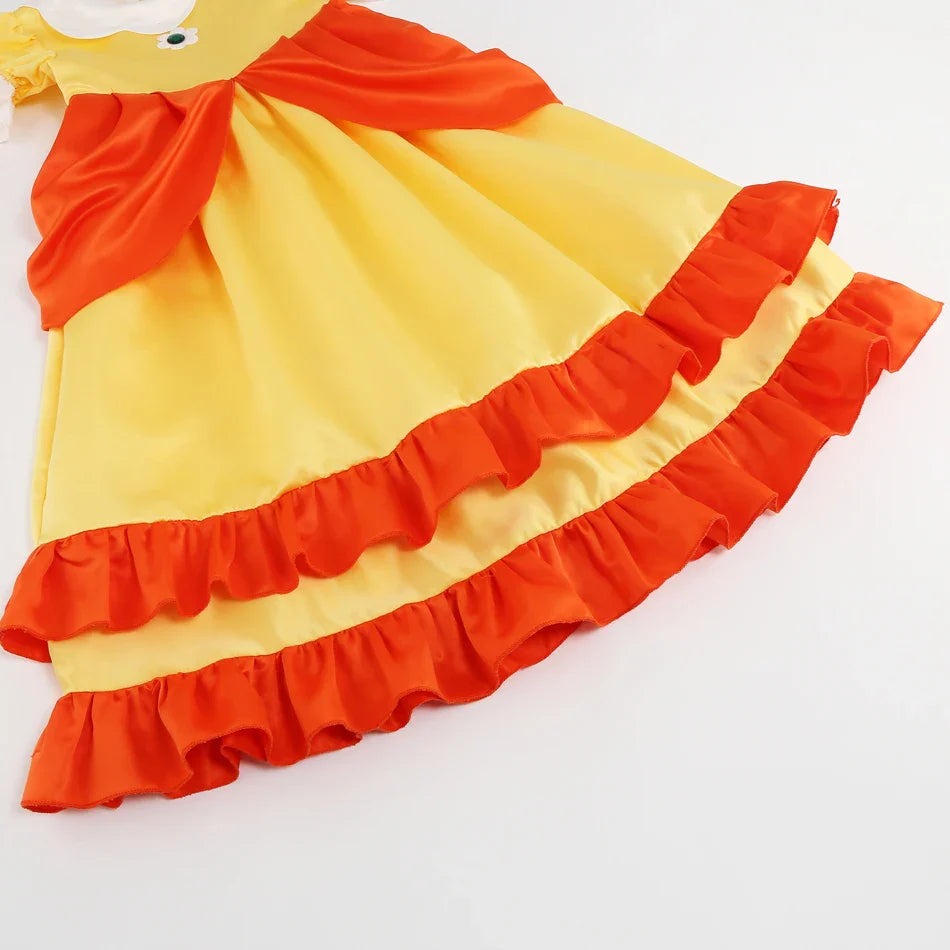 Game Princess Daisy Cosplay Costume Girls Cute Lolita LED Light Flashing Dress Fancy Halloween Carnival Wig Uniforms Clothing