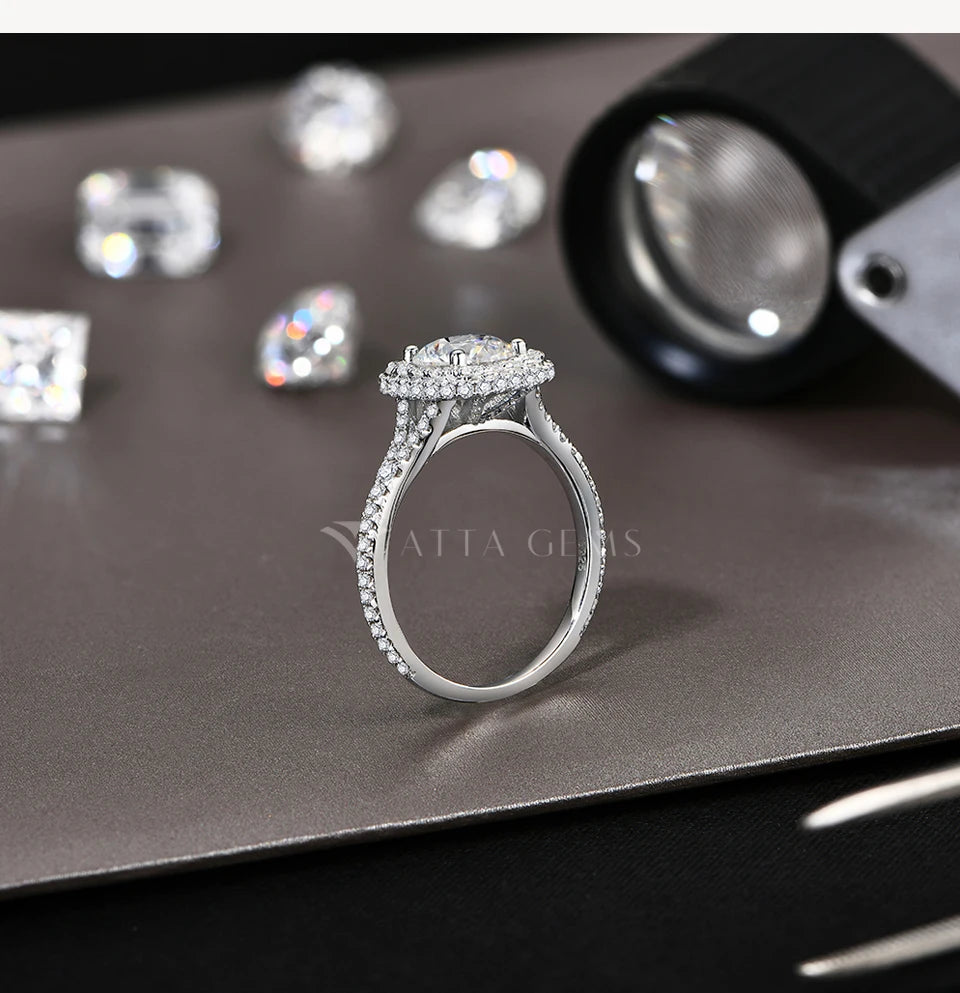 7.0mm Round Cut Moissanite Ring for Women D VVS1 1.2CT Lab Diamond S925 Sterling Silver Engagement Wedding Jewelry Gift