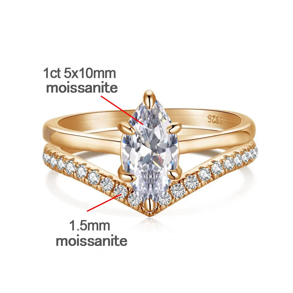 D VVS1 1ct Marquise Cut Moissanite Ring GRA s925 Sterling Silver Plated 18k Diamond Stacking Engagement Rings for Women