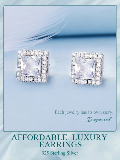 Gold Plated Halo CZ Stud Earrings 925 Sterling Silver Hypoallergenic Classic Elegant Heart Earrings Jewellry BSE894