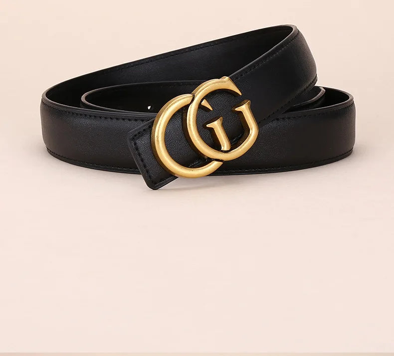 Women's leather belt with smooth buckle; simple and fashionable business belt for men; versatile belt for trousers