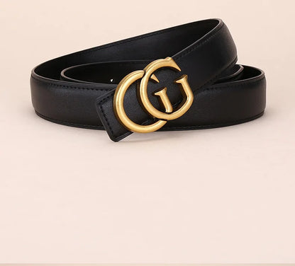Women's leather belt with smooth buckle; simple and fashionable business belt for men; versatile belt for trousers