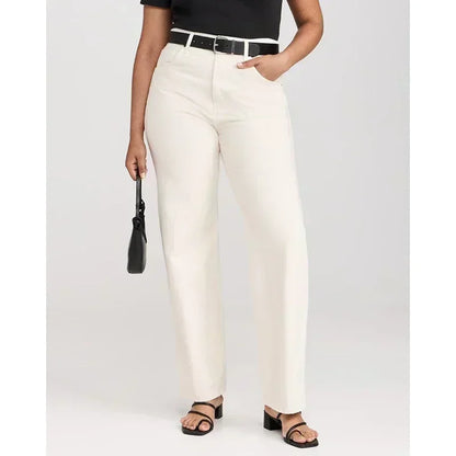 Ins Fashion Jeans Women Comfortable High Waisted White Jeans Girls Thin Stretch Denim Pants Female Straight Leg Trousers