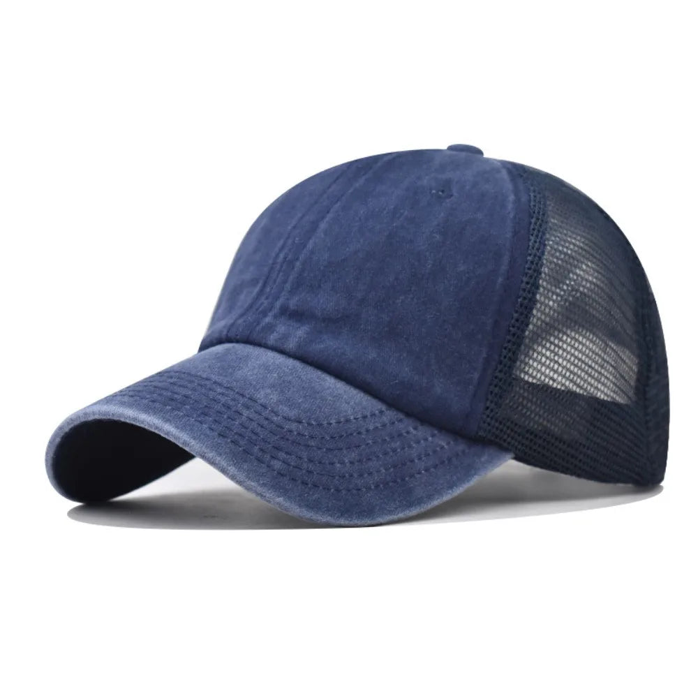 Vintage Washed Cotton Baseball Cap Women Men UV Protection Breathable Mesh Cap Visor Adjustable Hip Hop Caps