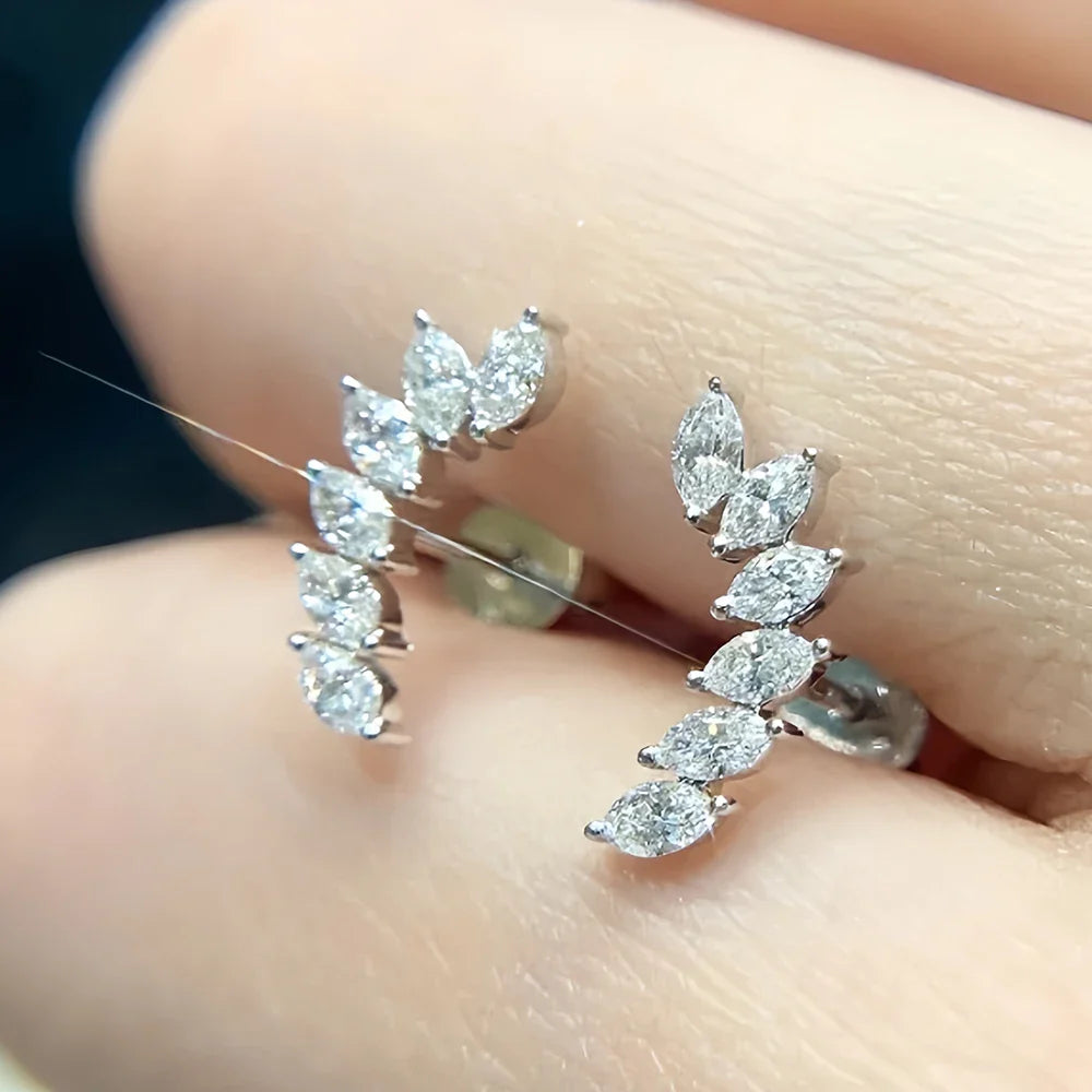 6-stone Marquise Cut Moissanite Diamond Stud Earrings for Women 925 Sterling Silver Plated 18k Gold Wing Shape Ear Studs