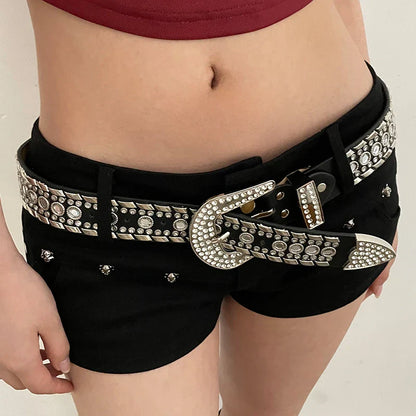 American Retro Sexy Hot Girls Y2k Denim Shorts for Women Low Waist Rivets Solid Streetwear Summer All-match Trendy Tight Fit Ins