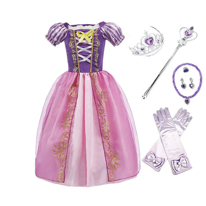Children Princess Fancy Costume Girls New Rapunzel Anna Dress Kids Christmas Cosplay Belle Aurora Sofia Birthday Party Clothes