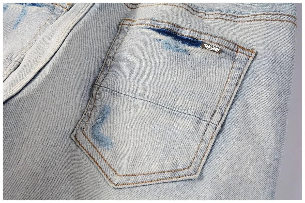 Calça Jeans Masculina de Cintura Reta Rasgada, Cor Sólida, Elástica, Respirável, Confortável e de Alta Qualidade, Nova Tendência Primavera Outono