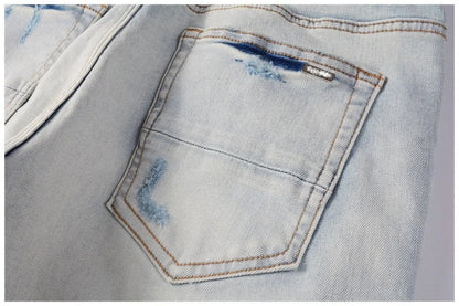 Calça Jeans Masculina de Cintura Reta Rasgada, Cor Sólida, Elástica, Respirável, Confortável e de Alta Qualidade, Nova Tendência Primavera Outono