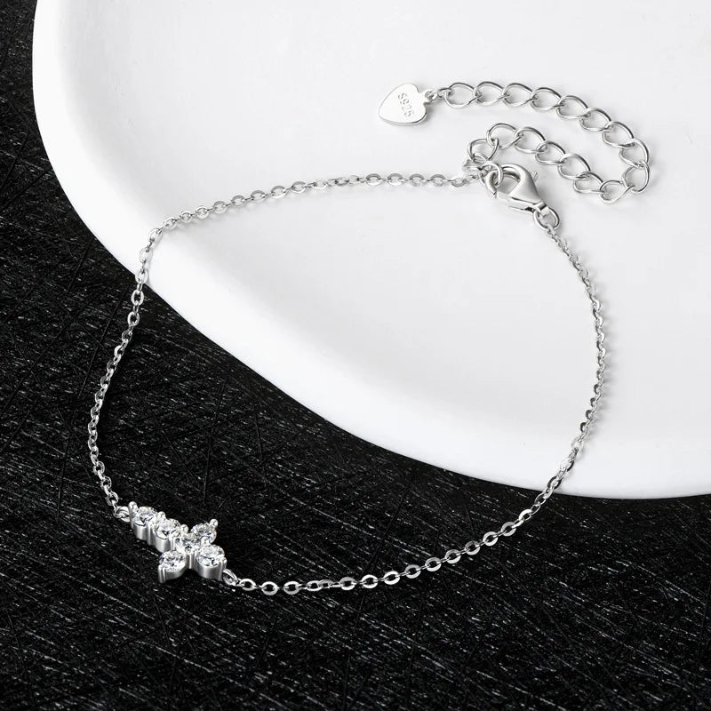 Full 0.06CT 2.5mm D Color Moissanite Jesus Cross Link Bracelet for Women S925 Silver Pass Diamond Test 0.36cttw Bracelets