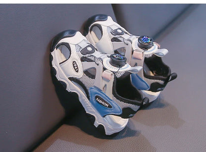 Kids Shoes Rotating Button Closed-Toe Boys Sandals Breathable Mesh Sport Shoes for Boys, Non-Slip Children Summer Sneakers
