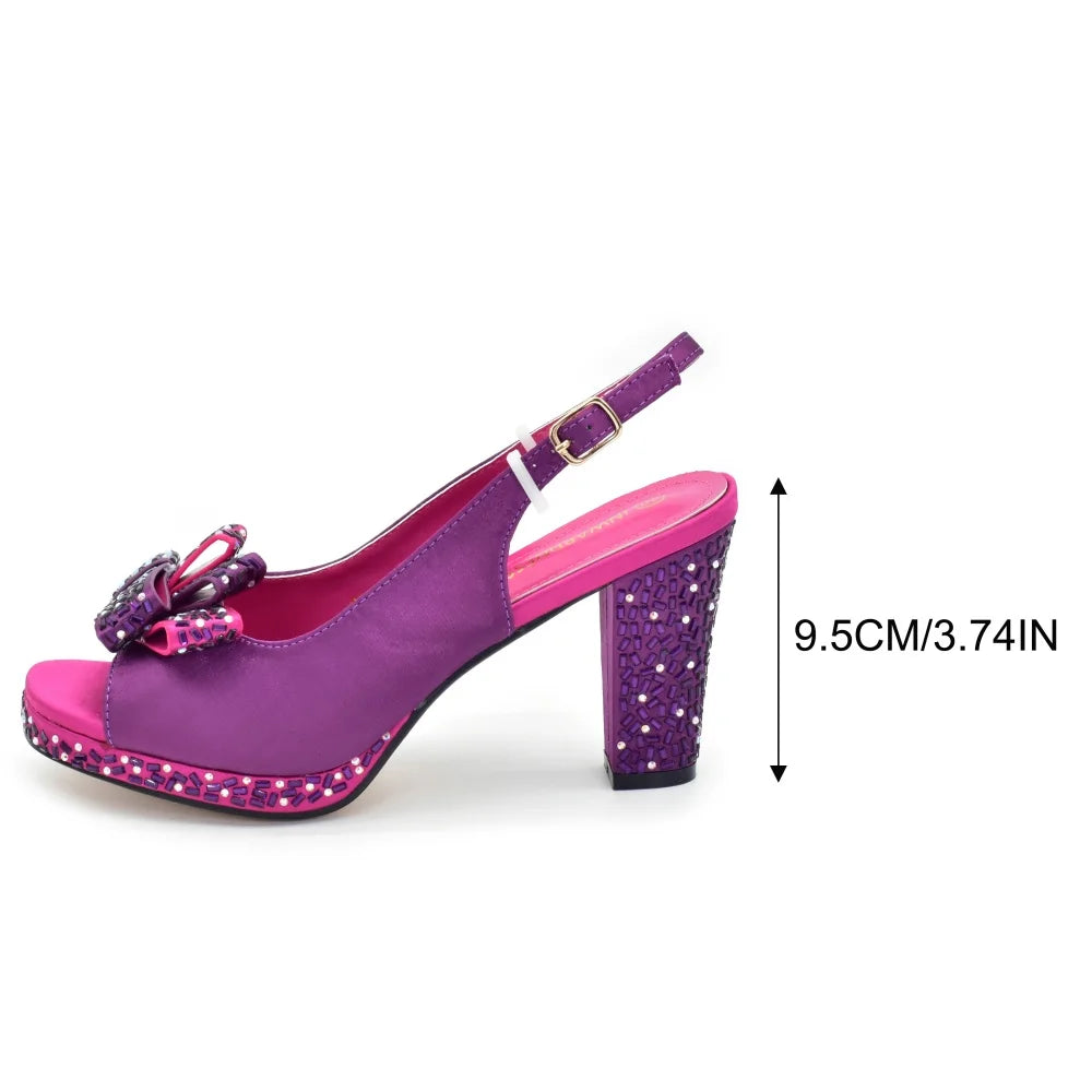 Luxury Shoe and Bag Set for Party in Women Italian Wedding Matching Shoes and Bag Decorated with Rhinestone Bride Shoes Designer