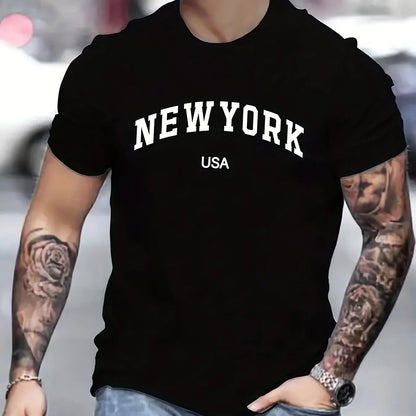 Men's 100 cotton summer fashionable casual loose plus size new York Usa printed slim fit sports round neck short sleeved T-shirt