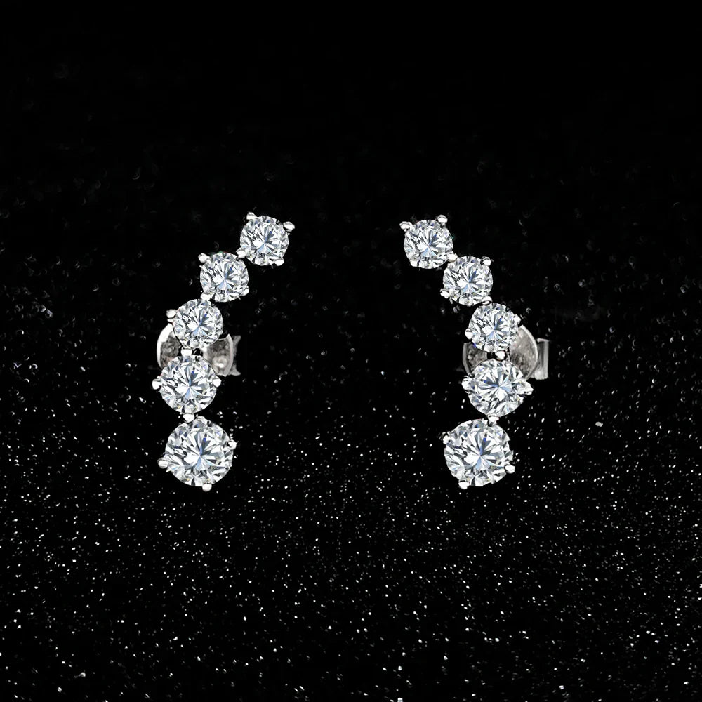 3/5-stone Smile Full Moissanite Diamond Stud Earring with Certificates 925 Sterling Silver Sparkling Diamond Earrings for Women