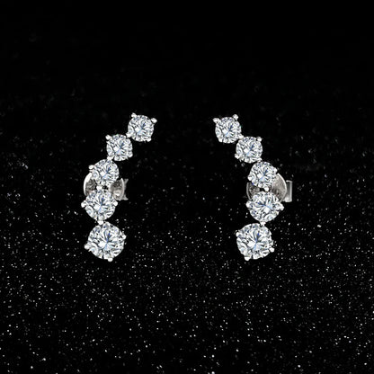 3/5-stone Smile Full Moissanite Diamond Stud Earring with Certificates 925 Sterling Silver Sparkling Diamond Earrings for Women