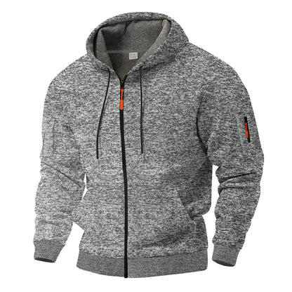 Heavy fleece men's jacket winter retro tooling pocket hooded zipper sports sweater men