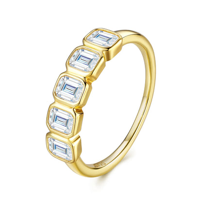 5-Stone Emerald Cut Moissanite Wedding Ring for Women 2.5ct D Color Lab-Grown Gemstone S925 Silver Plated 18K Gold Ring