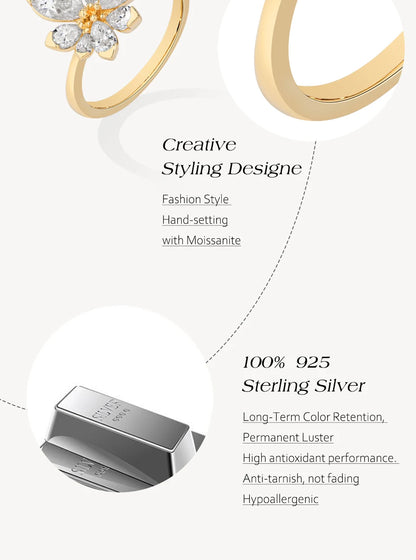 925 Sterling Silver Luxury Women Ring Flowers D VVS1 Moissanite Pear-cut Engagement Band Anniversary Gift Fine Jewelry