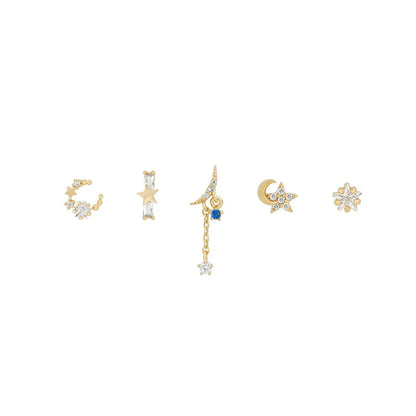New Design Stainless Steel Cubic Zirconia Chain Stud Earrings For Women Star Moon Cartilage Earring Piercing Jewelry
