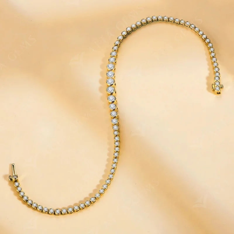 ATTAGEMS Luxurly Tennis Moissanite Bracelet Original 925 Sterling Silver Plated Yellow Gold Bracelets for Women Man Fine Jewelry