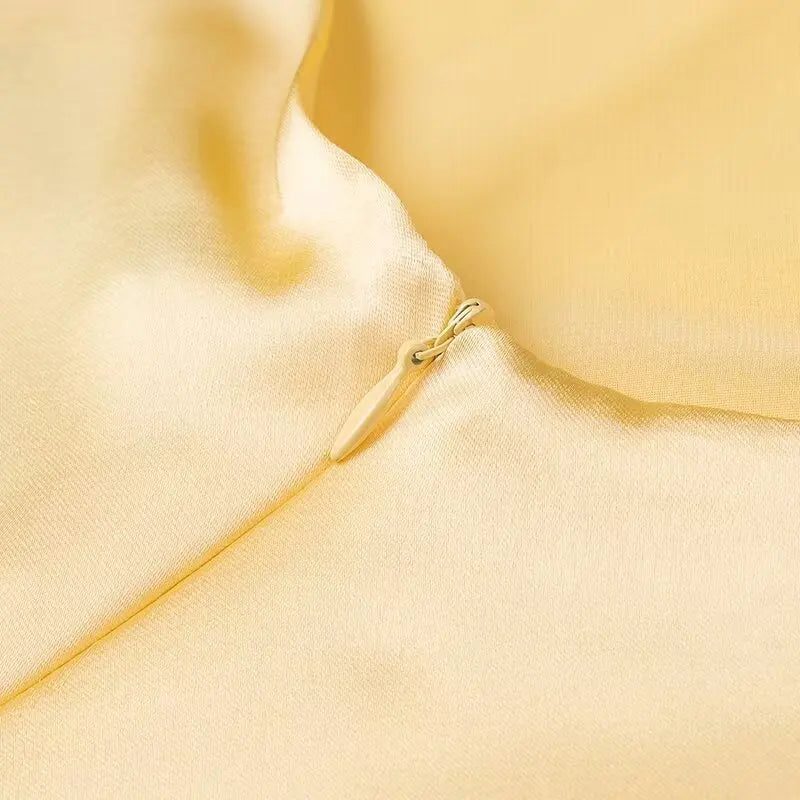 Women Summer Yellow Stain V Neck Sling Dress Elegant Sleeveless Loose Maxi Robes 2025 New Ladies Party Holiday Dresses