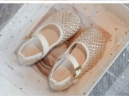 Girls Flat Shoes Sparkling Hollowed-Out Princess Shoes for Kids 2025 Summer New Sandals Mesh Hook&loop Toddlers Breathable Ins