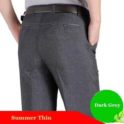 New Arrival Mens Casual Business Pants Man Mid Full Length Soft Trim Brand Trousers Regular Straight Black Grey Large Size 28-40