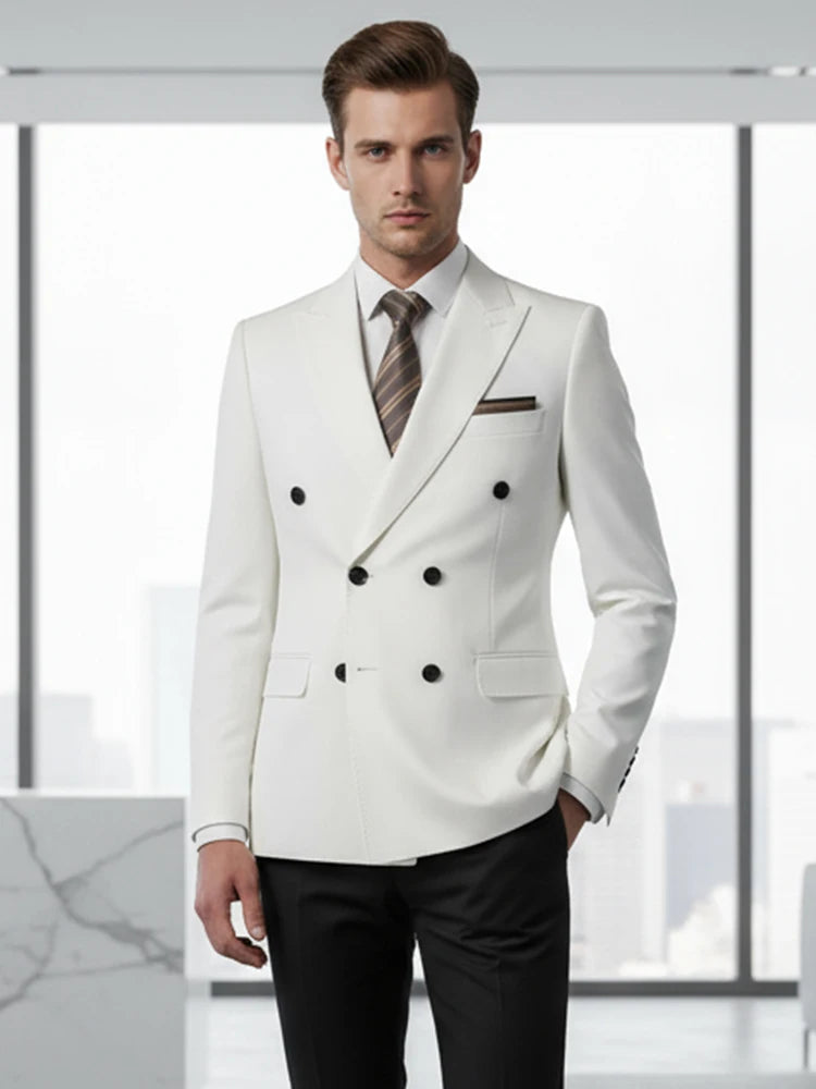 Elegant brown Double Breasted Suit Set 2 Piece Business Wedding Outfit Classic Stylish Blazer Pants Modern Trendy