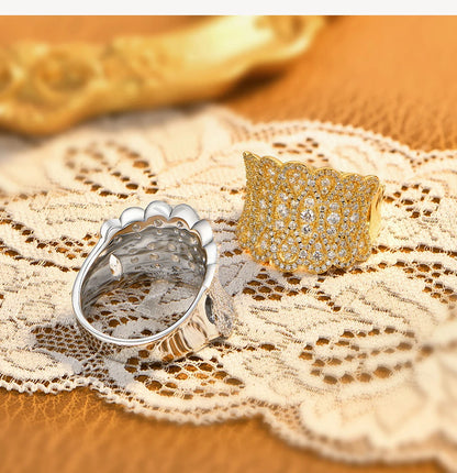 Luxury Paved Moissanite Rings forWomen 925 Sterling Silver Wavy Statement Engagement Ring Bridal Cocktail Party Jewelry