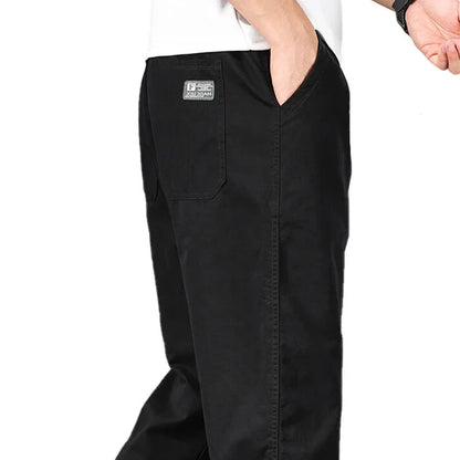 Men's 100% Cotton Cargo Pants Business Relaxed Fit Long Trousers Men Elastic Waist Drawstring Sweatpants Autumn Men Jogger Pants