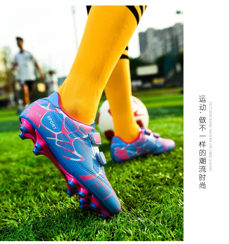 Kids Soccer Shoes HOOK&LOOP Football Sports Shoes Boy Outdoor Non-Slip Training Shoes Child Lightweight Children's Soccer Cleats
