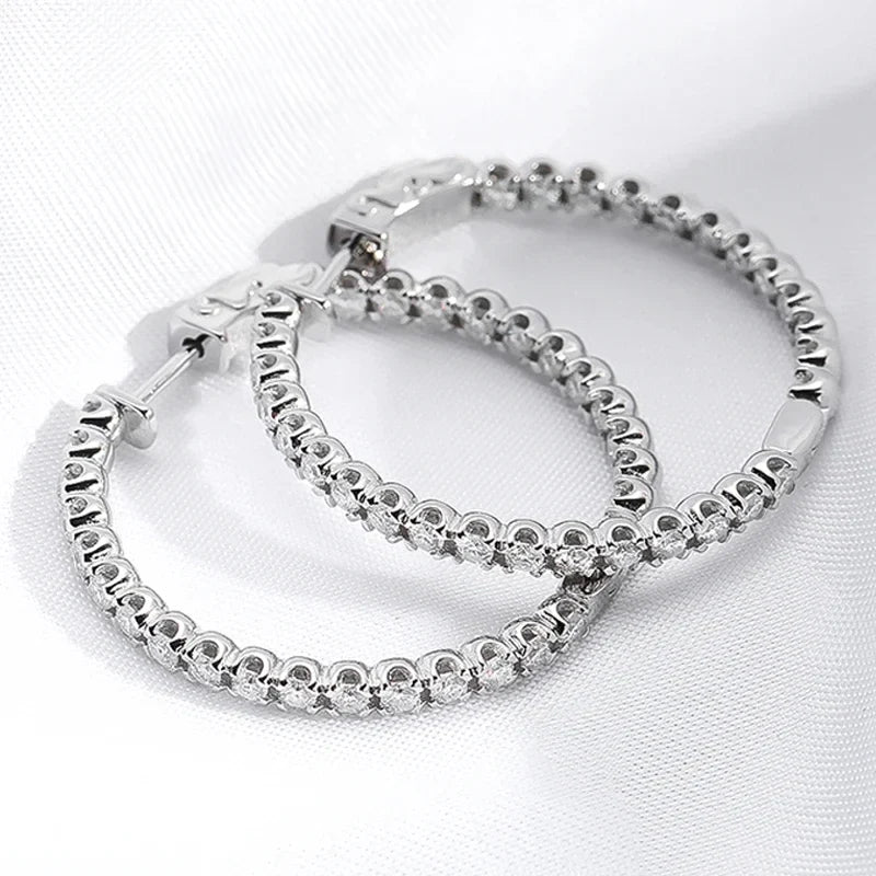 18K Plated 1.74-6.5cttw All Moissanite Hoop Earrings for Women Lab Diamond Jewelry 100% 925 Sterling Silver Earring